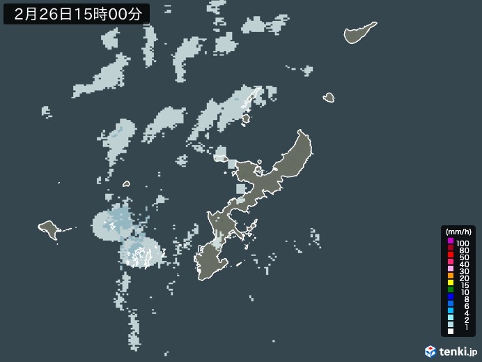 沖縄県の雨雲レーダー(2024年02月26日)