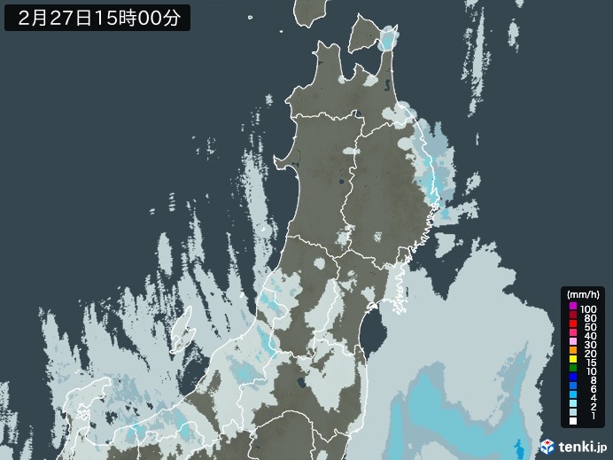 東北地方の雨雲レーダー(2024年02月27日)