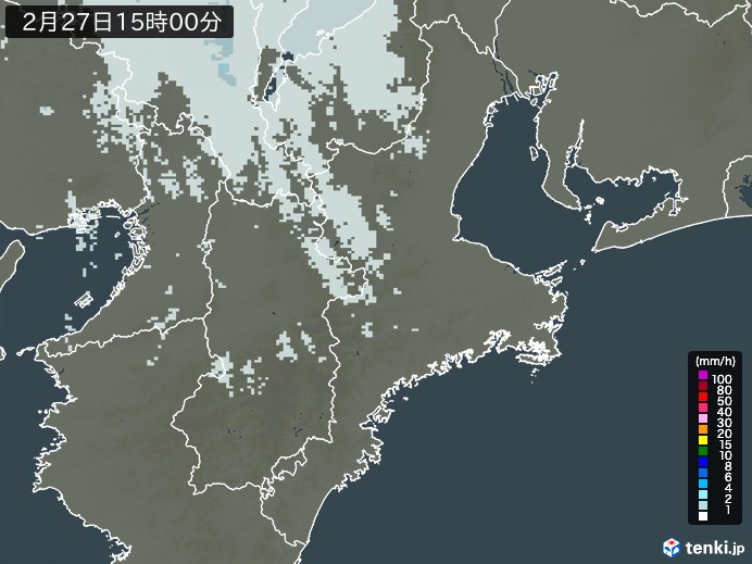 三重県の雨雲レーダー(2024年02月27日)