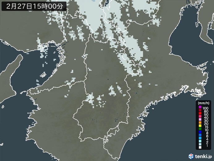 奈良県の雨雲レーダー(2024年02月27日)