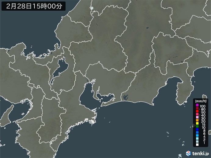 東海地方の雨雲レーダー(2024年02月28日)
