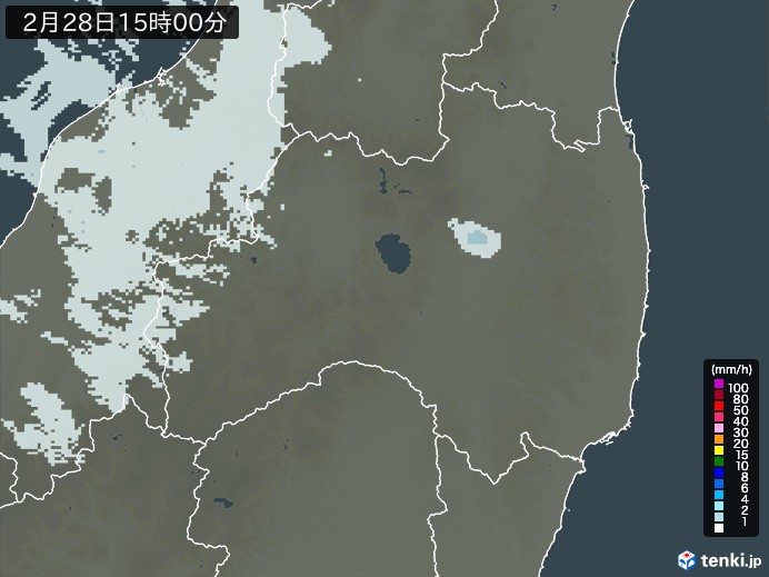 福島県の雨雲レーダー(2024年02月28日)