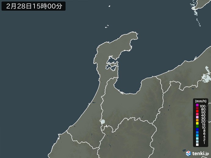 石川県の雨雲レーダー(2024年02月28日)