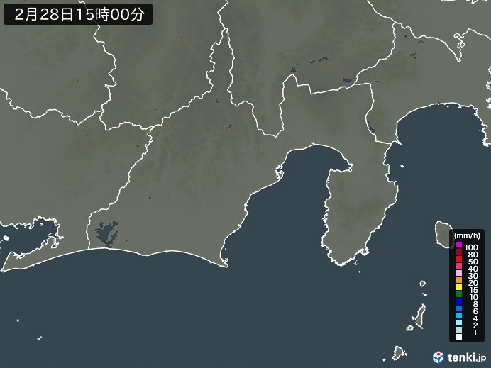 静岡県の雨雲レーダー(2024年02月28日)