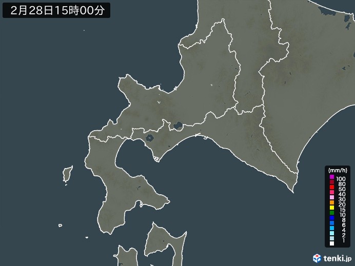 道南の雨雲レーダー(2024年02月28日)