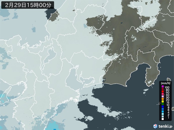 東海地方の雨雲レーダー(2024年02月29日)