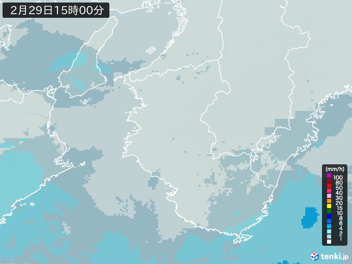 和歌山県の雨雲レーダー(2024年02月29日)