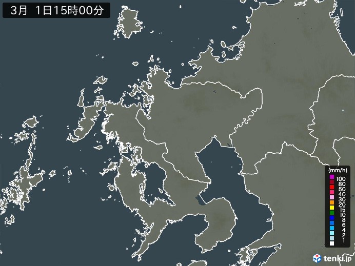 佐賀県の雨雲レーダー(2024年03月01日)