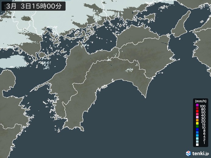 四国地方の雨雲レーダー(2024年03月03日)