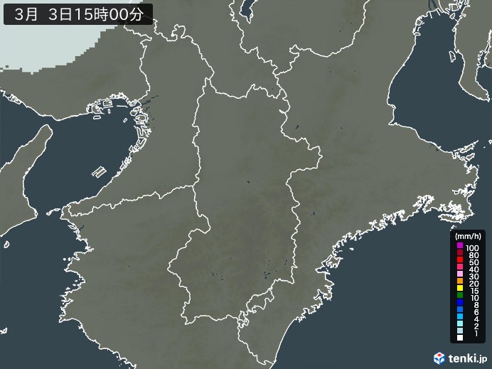 奈良県の雨雲レーダー(2024年03月03日)