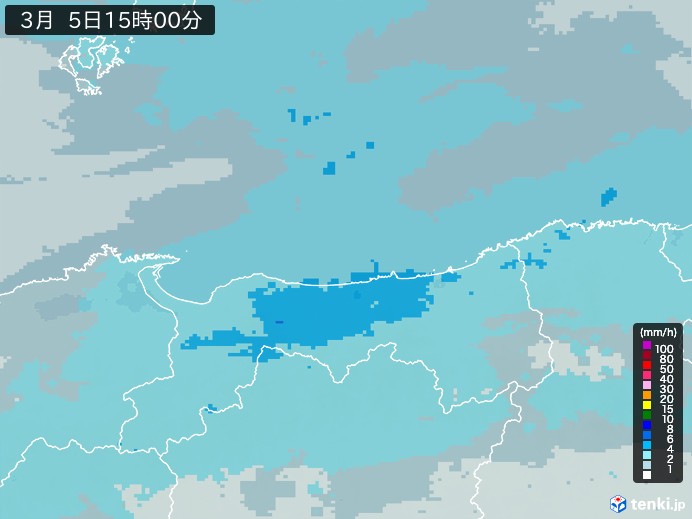 鳥取県の雨雲レーダー(2024年03月05日)