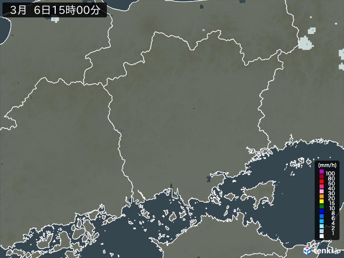 岡山県の雨雲レーダー(2024年03月06日)