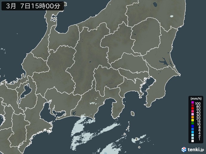 関東・甲信地方の雨雲レーダー(2024年03月07日)