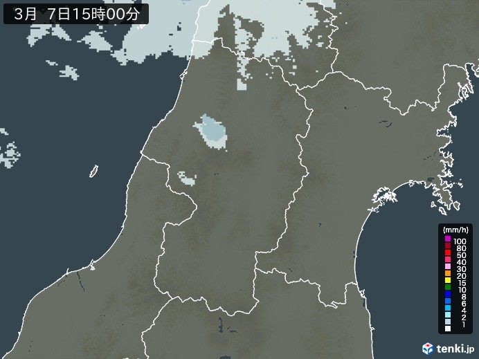 山形県の雨雲レーダー(2024年03月07日)