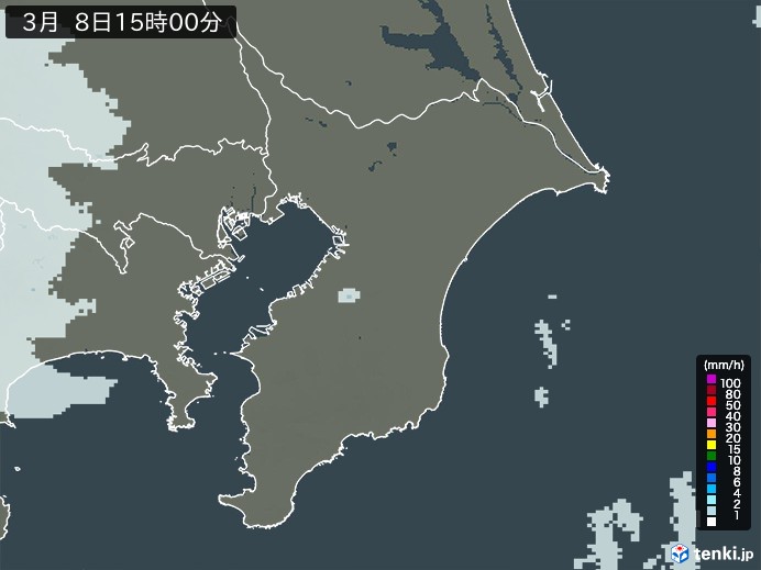 千葉県の雨雲レーダー(2024年03月08日)