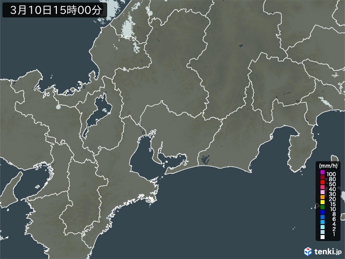 東海地方の雨雲レーダー(2024年03月10日)