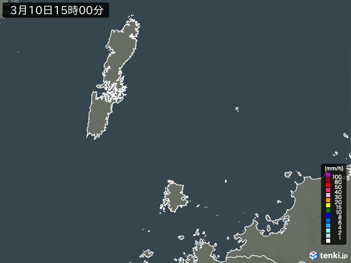 壱岐・対馬(長崎県)の雨雲レーダー(2024年03月10日)