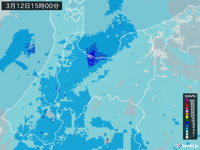 富山県の雨雲レーダー(2024年03月12日)