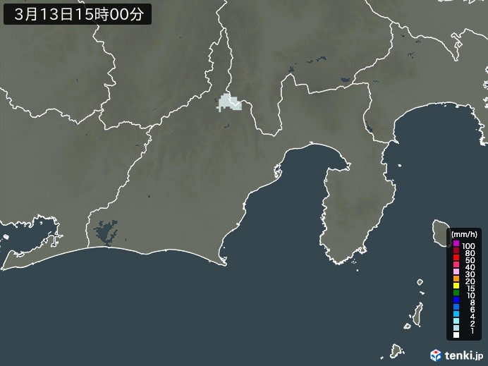 静岡県の雨雲レーダー(2024年03月13日)