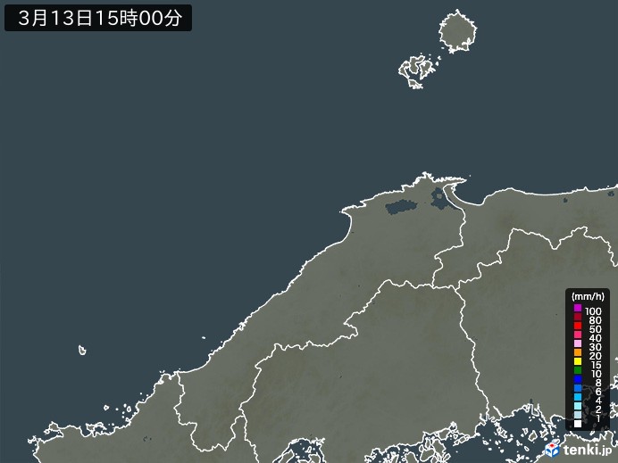 島根県の雨雲レーダー(2024年03月13日)