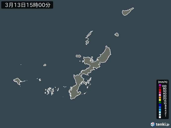 沖縄県の雨雲レーダー(2024年03月13日)