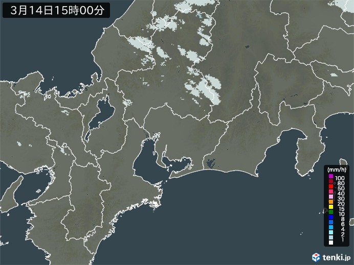 東海地方の雨雲レーダー(2024年03月14日)