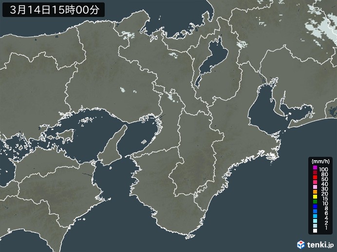 近畿地方の雨雲レーダー(2024年03月14日)