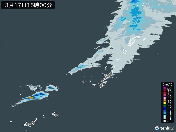 沖縄地方の雨雲レーダー(2024年03月17日)