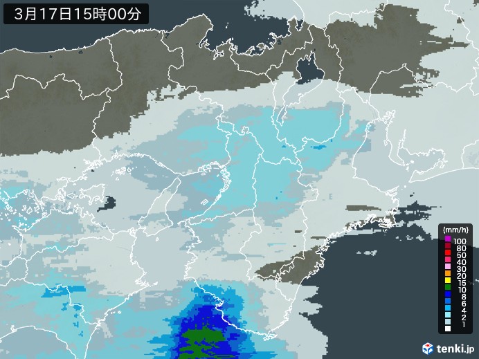 近畿地方の雨雲レーダー(2024年03月17日)