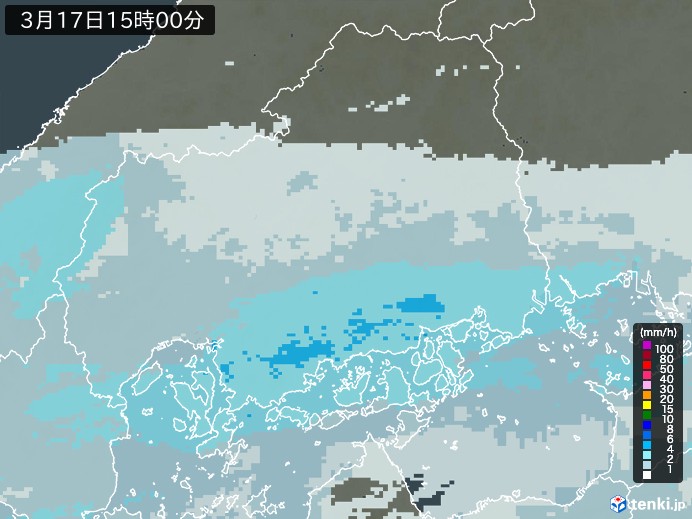 広島県の雨雲レーダー(2024年03月17日)