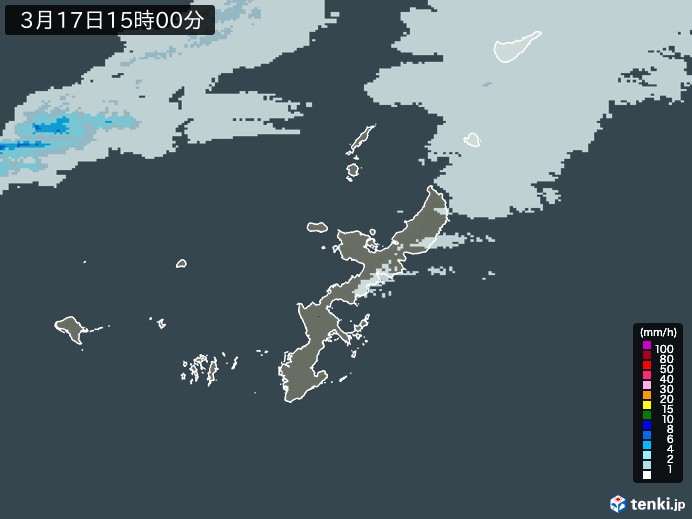沖縄県の雨雲レーダー(2024年03月17日)