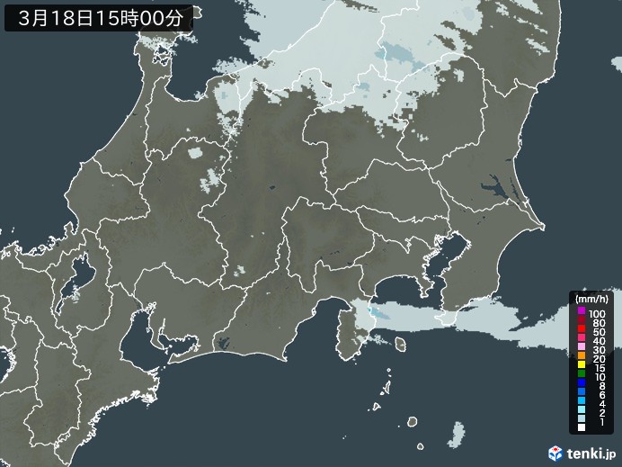 関東・甲信地方の雨雲レーダー(2024年03月18日)