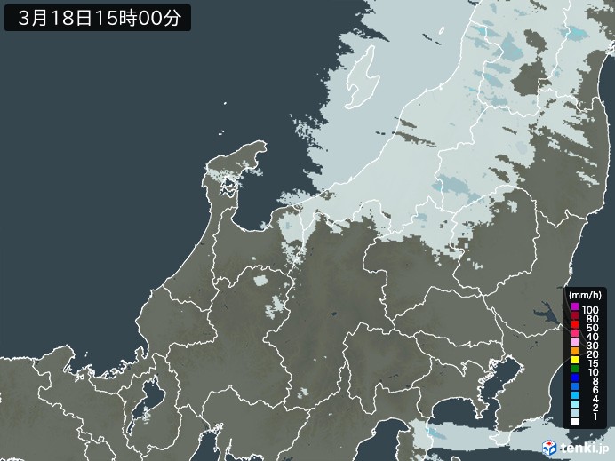 北陸地方の雨雲レーダー(2024年03月18日)