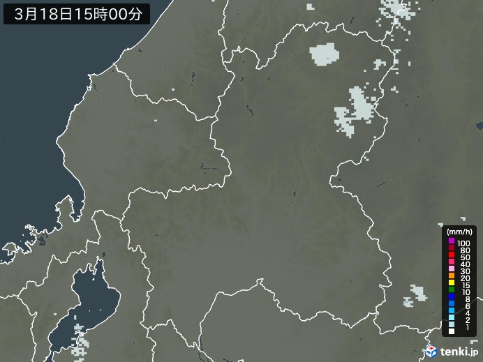 岐阜県の雨雲レーダー(2024年03月18日)