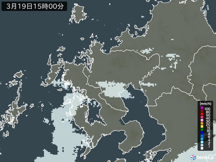 佐賀県の雨雲レーダー(2024年03月19日)