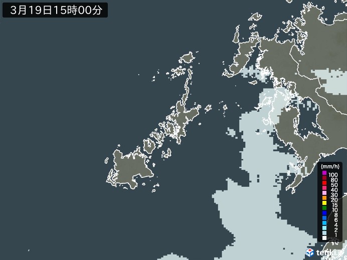 五島列島(長崎県)の雨雲レーダー(2024年03月19日)