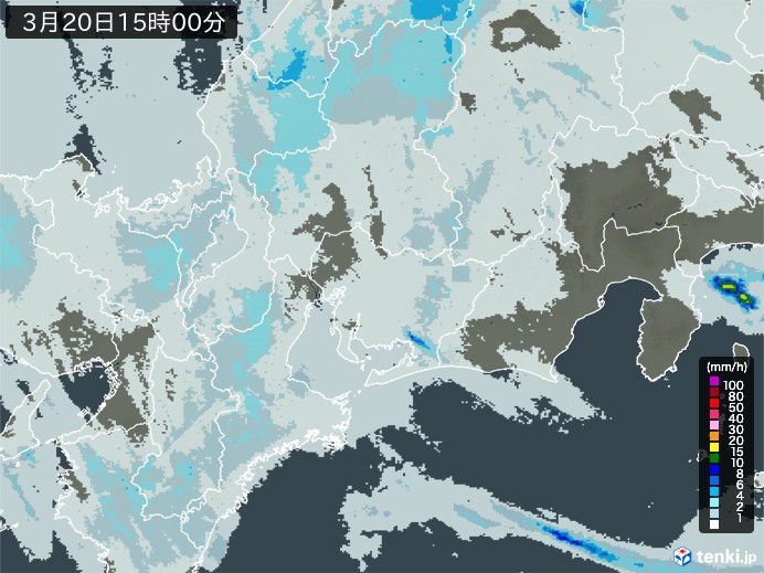 東海地方の雨雲レーダー(2024年03月20日)