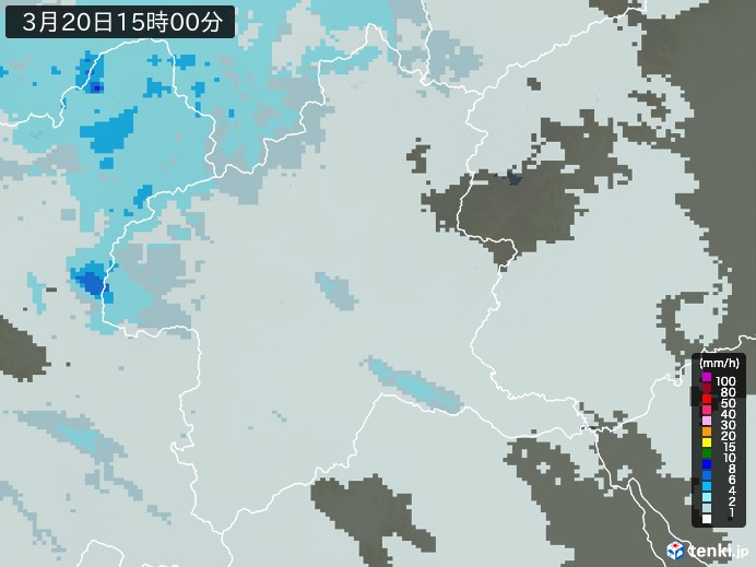 群馬県の雨雲レーダー(2024年03月20日)