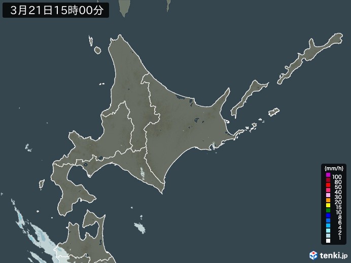 北海道地方の雨雲レーダー(2024年03月21日)