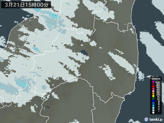 福島県の雨雲レーダー(2024年03月21日)