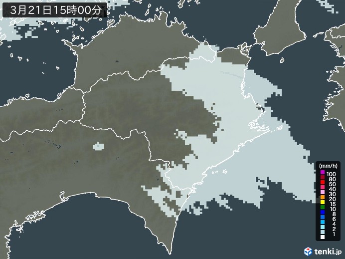 徳島県の雨雲レーダー(2024年03月21日)