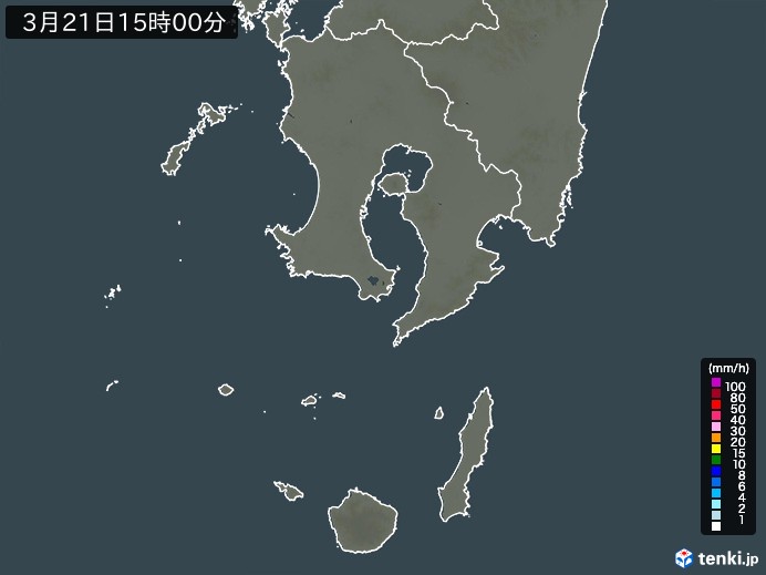鹿児島県の雨雲レーダー(2024年03月21日)