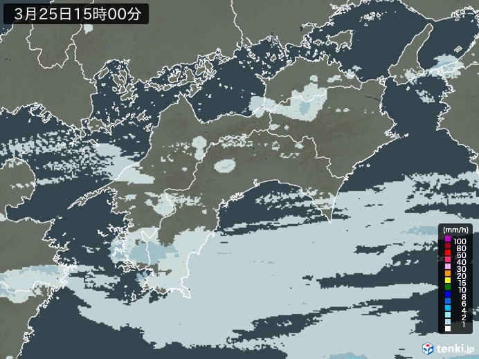 四国地方の雨雲レーダー(2024年03月25日)