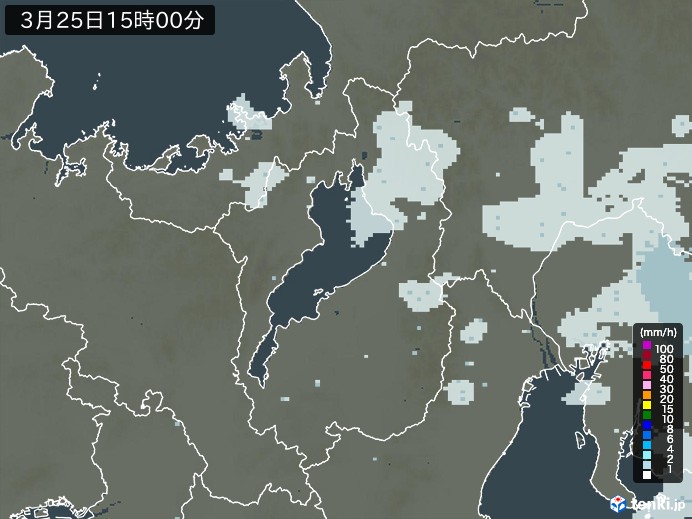 滋賀県の雨雲レーダー(2024年03月25日)