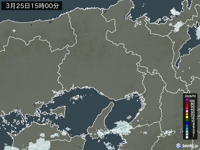 兵庫県の雨雲レーダー(2024年03月25日)