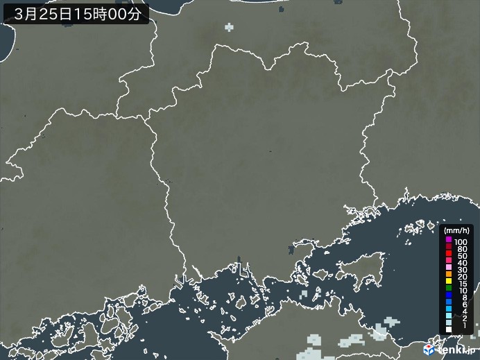 岡山県の雨雲レーダー(2024年03月25日)