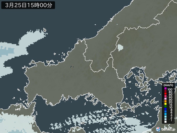 山口県の雨雲レーダー(2024年03月25日)