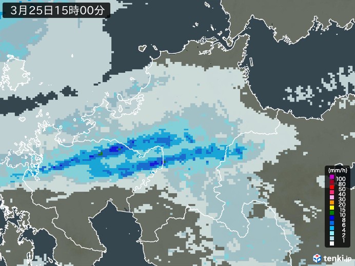 福岡県の雨雲レーダー(2024年03月25日)