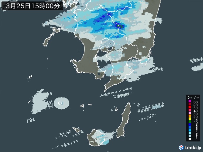 鹿児島県の雨雲レーダー(2024年03月25日)