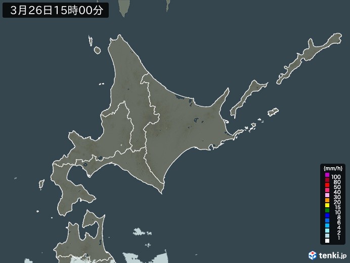 北海道地方の雨雲レーダー(2024年03月26日)